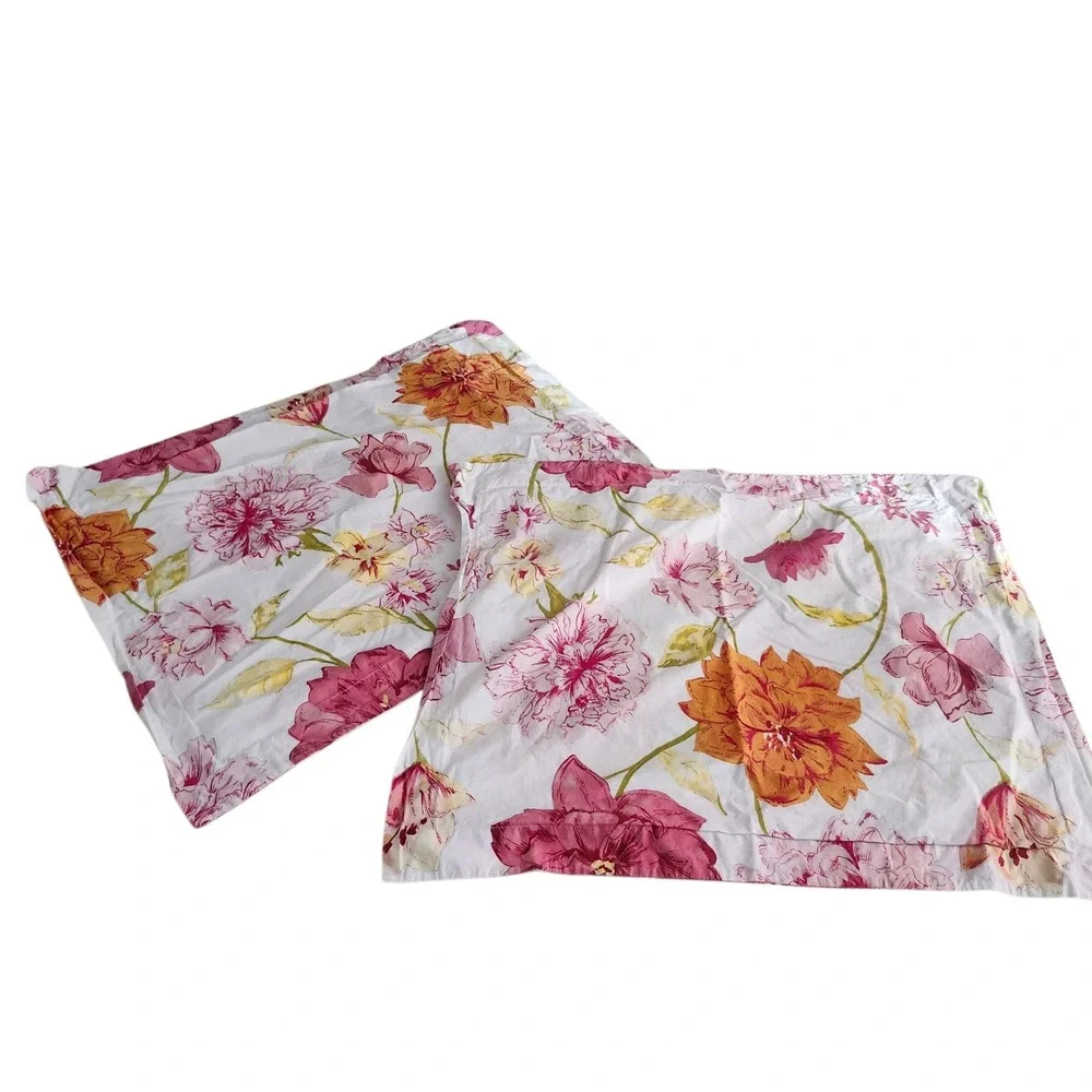 Pottery Barn Duvet Cover Set Full/Queen Pink Orange Floral Botanical 4pc Cotton